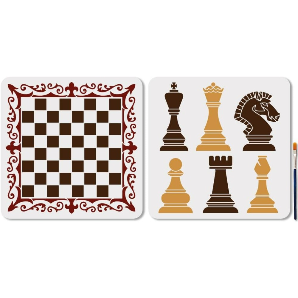 2Pcs Chess Pieces Stencil Lace - Art Craft Template 评论和价格