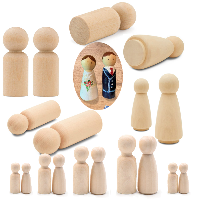 5Pcs Unfinished Wood Peg Dolls - Art And Craft For Nursery 评论和价格
