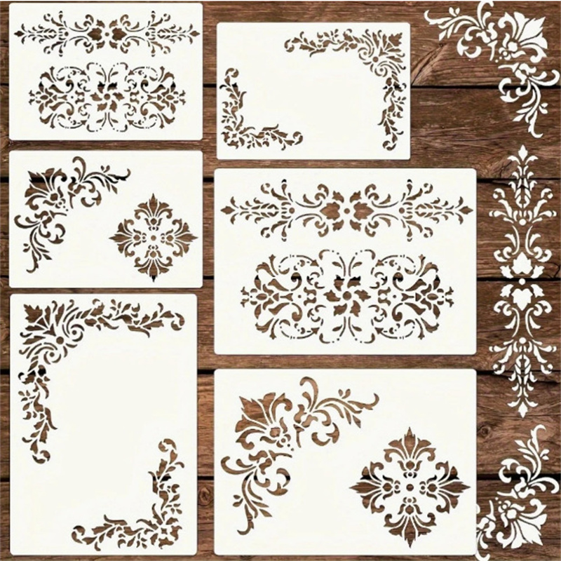 6Pcs Floral Corner Stencils fo - Art Craft Template 评论和价格